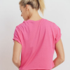 Supima® Cotton Crop Top with Short Tulip Sleeves - Back Fuschia
