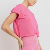 Supima® Cotton Crop Top with Short Tulip Sleeves - Side Fuschia